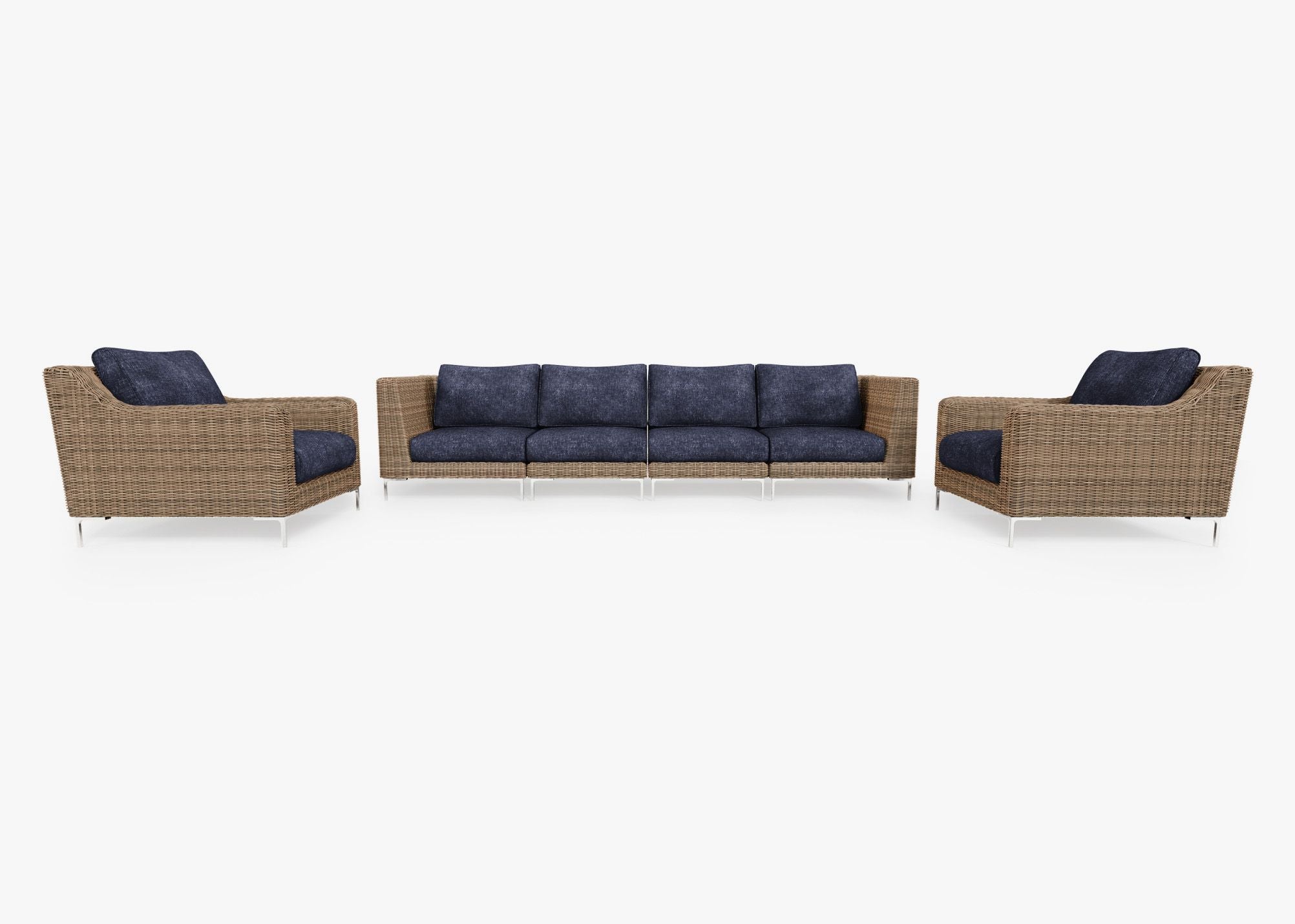 Canapé d'extérieur en osier marron avec fauteuils - 6 places