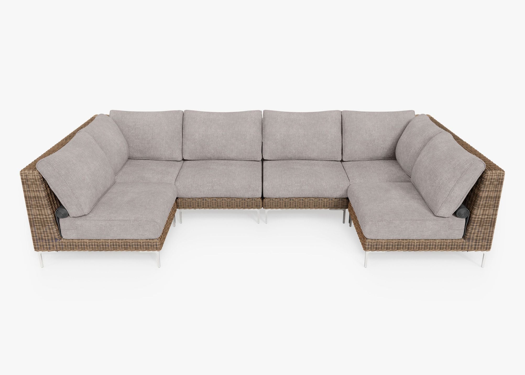 Canapé d'angle d'extérieur en osier marron en forme de U - 6 places