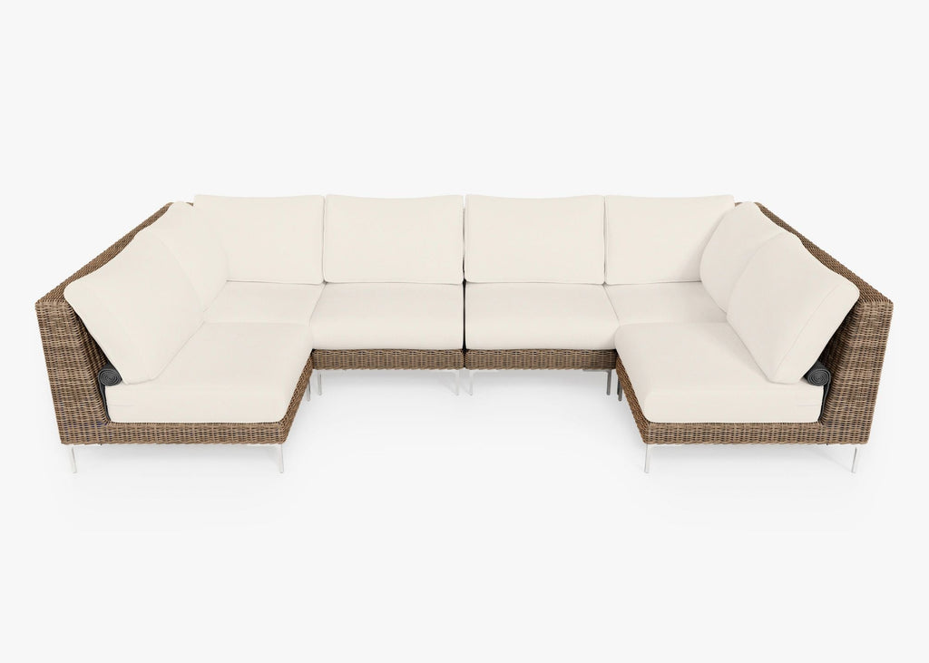 Canapé d'angle d'extérieur en osier marron en forme de U - 6 places