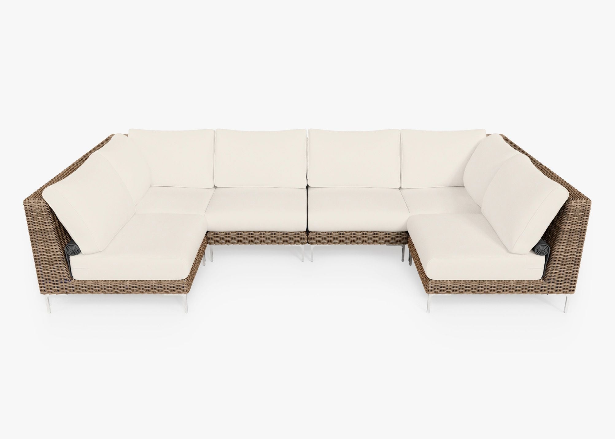 Canapé d'angle d'extérieur en osier marron en forme de U - 6 places