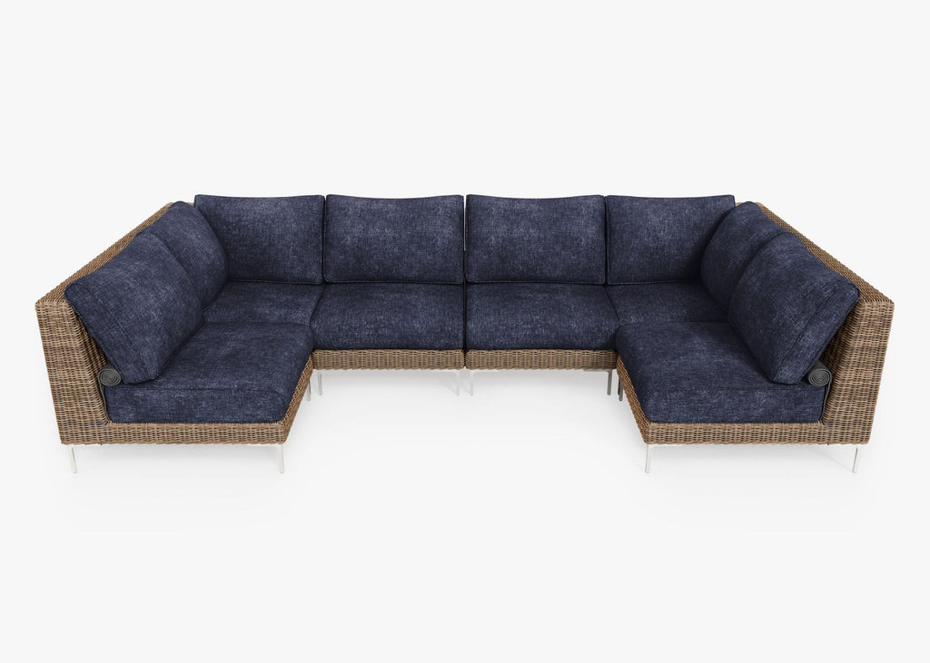 Canapé d'angle d'extérieur en osier marron en forme de U - 6 places