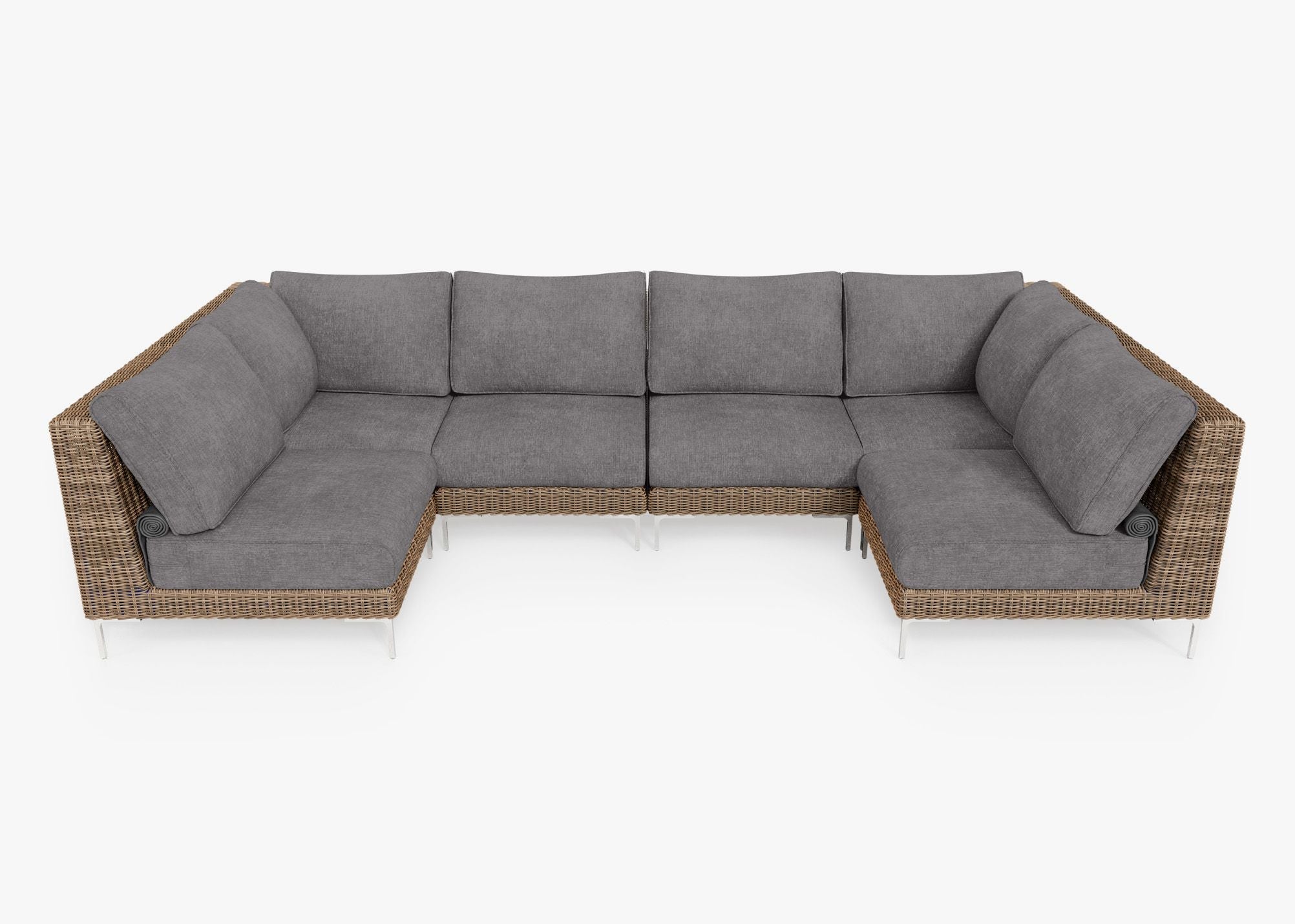 Canapé d'angle d'extérieur en osier marron en forme de U - 6 places