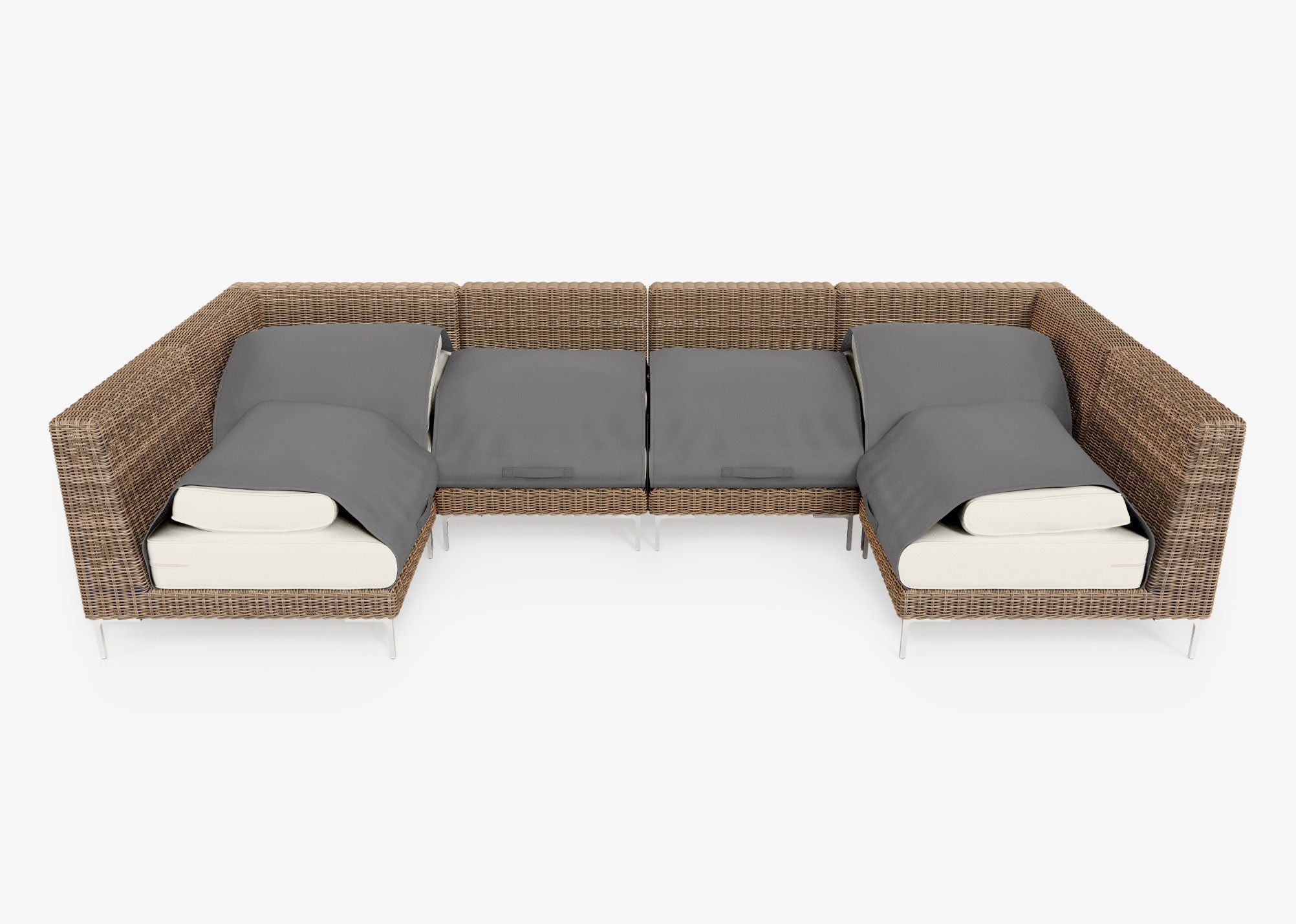 Canapé d'angle d'extérieur en osier marron en forme de U - 6 places