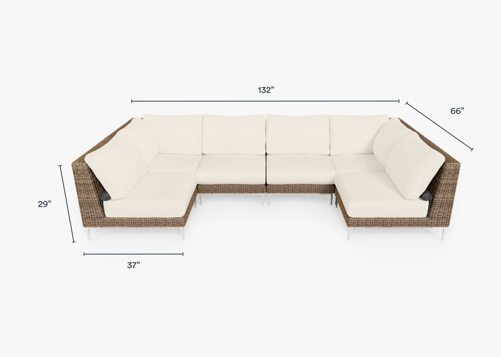Canapé d'angle d'extérieur en osier marron en forme de U - 6 places