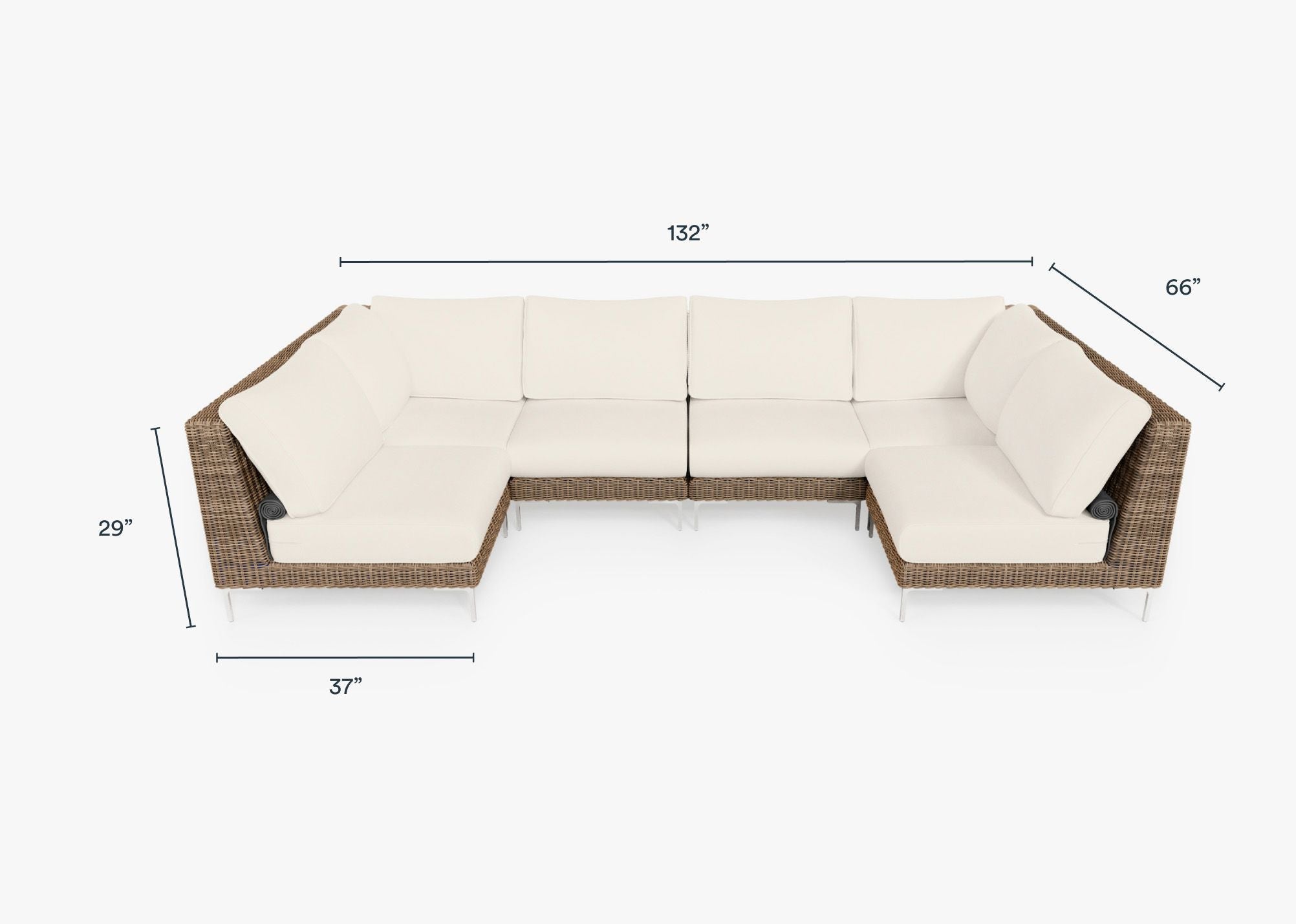 Canapé d'angle d'extérieur en osier marron en forme de U - 6 places