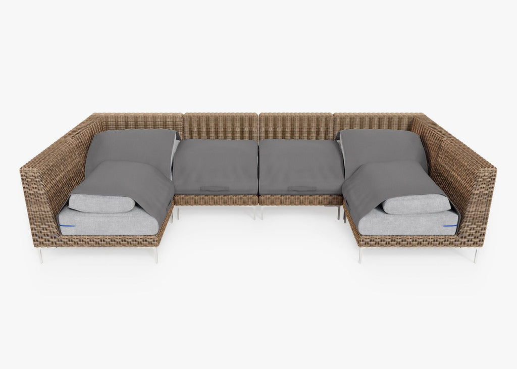 Canapé d'angle d'extérieur en osier marron en forme de U - 6 places