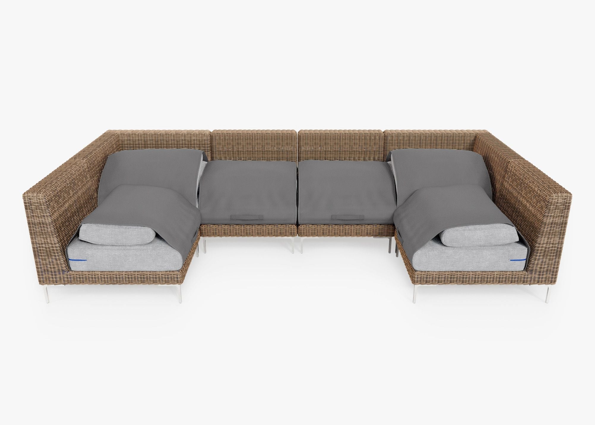 Canapé d'angle d'extérieur en osier marron en forme de U - 6 places