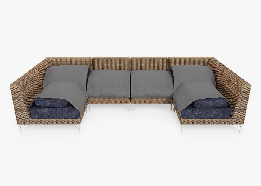 Canapé d'angle d'extérieur en osier marron en forme de U - 6 places