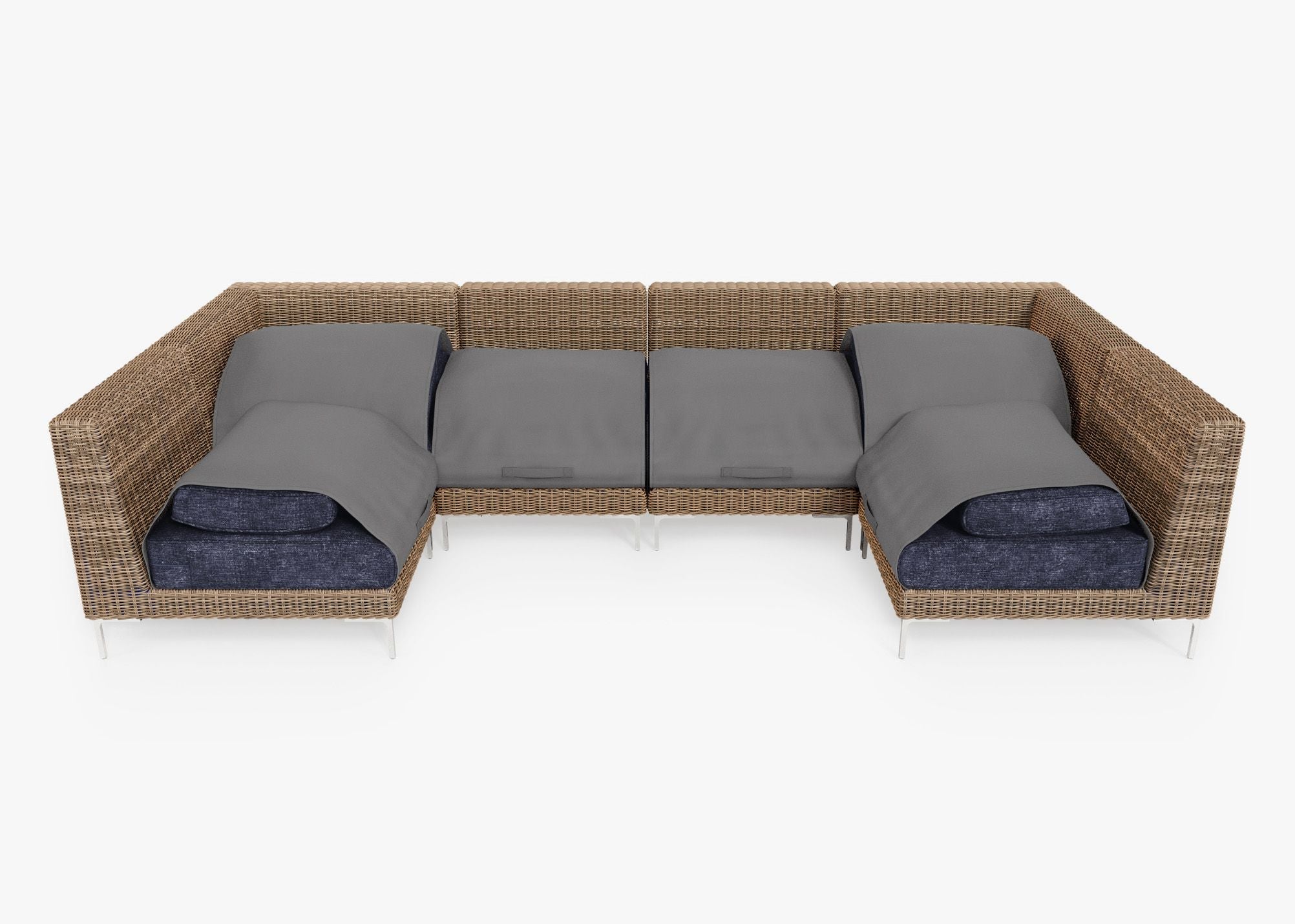 Canapé d'angle d'extérieur en osier marron en forme de U - 6 places