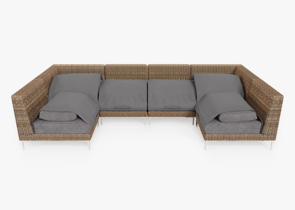 Canapé d'angle d'extérieur en osier marron en forme de U - 6 places