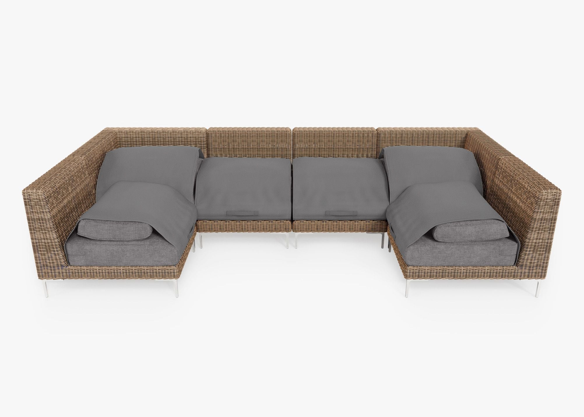 Canapé d'angle d'extérieur en osier marron en forme de U - 6 places