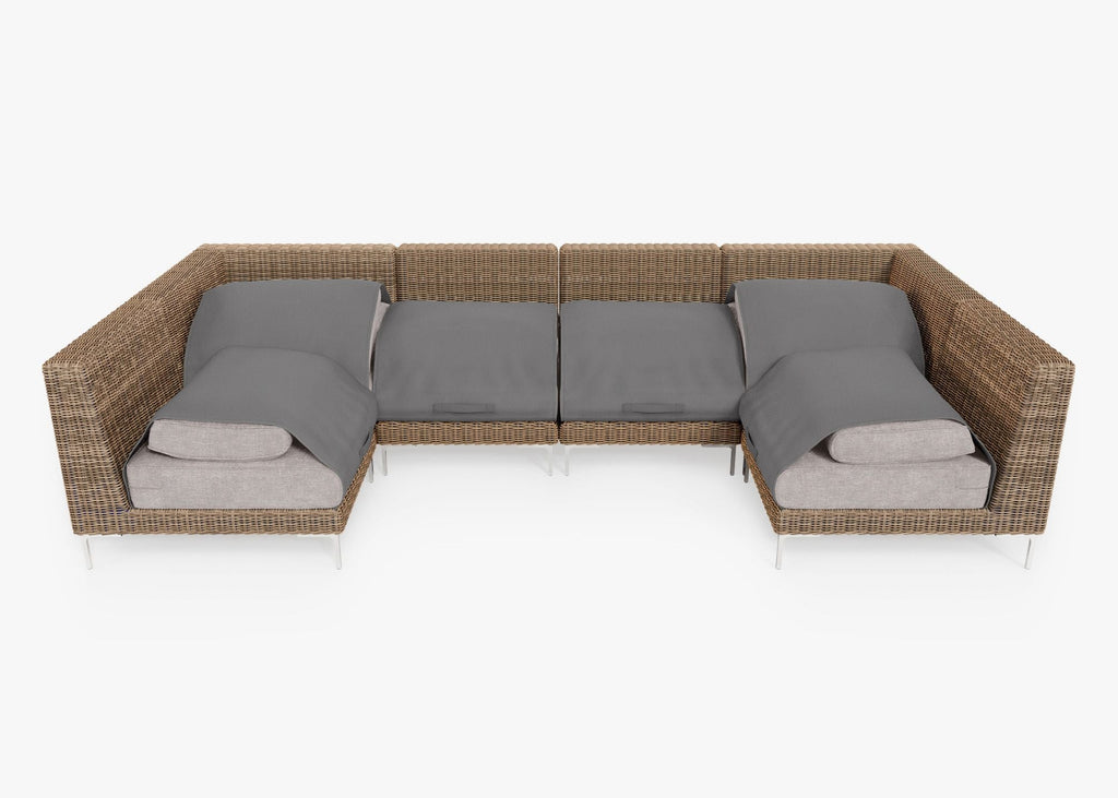 Canapé d'angle d'extérieur en osier marron en forme de U - 6 places