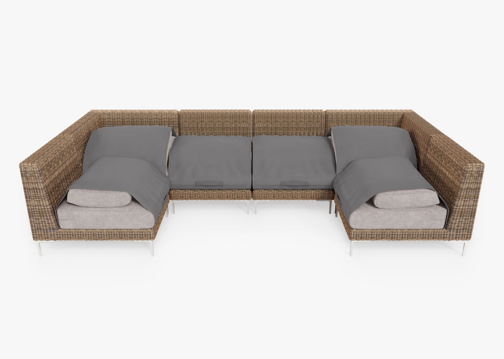 Canapé d'angle d'extérieur en osier marron en forme de U - 6 places