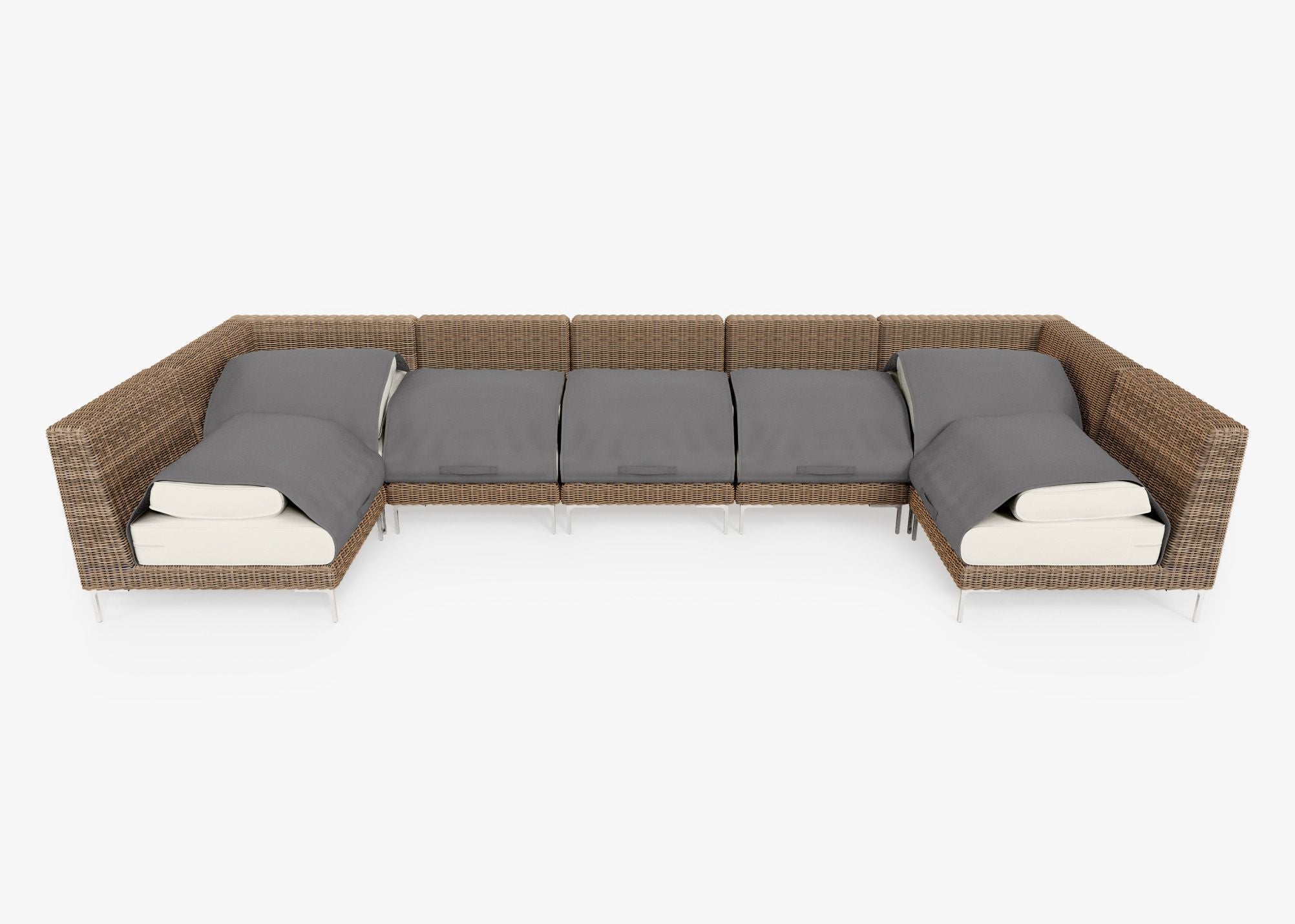 Canapé d'angle d'extérieur en osier marron en forme de U - 7 places