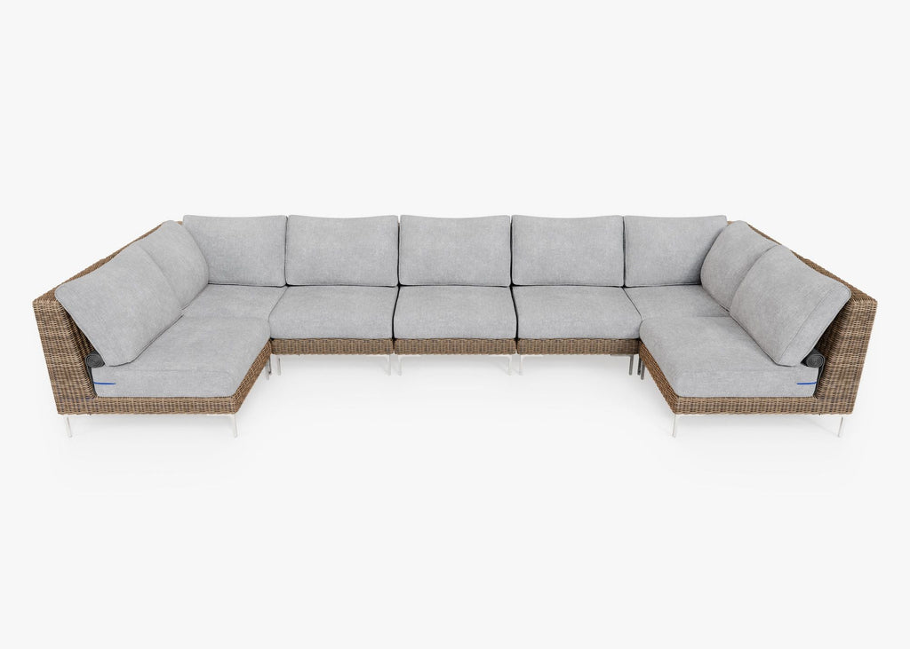 Canapé d'angle d'extérieur en osier marron en forme de U - 7 places