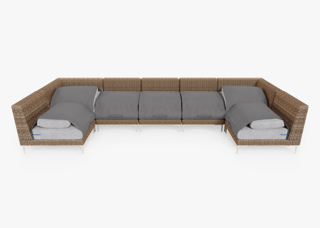 Canapé d'angle d'extérieur en osier marron en forme de U - 7 places