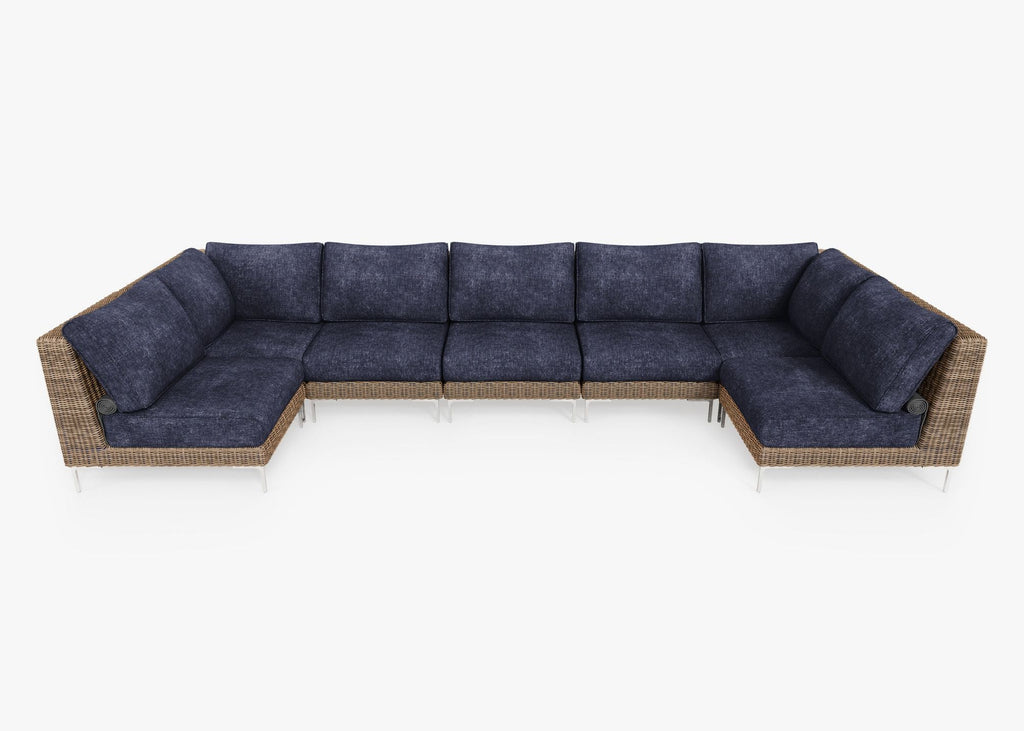 Canapé d'angle d'extérieur en osier marron en forme de U - 7 places