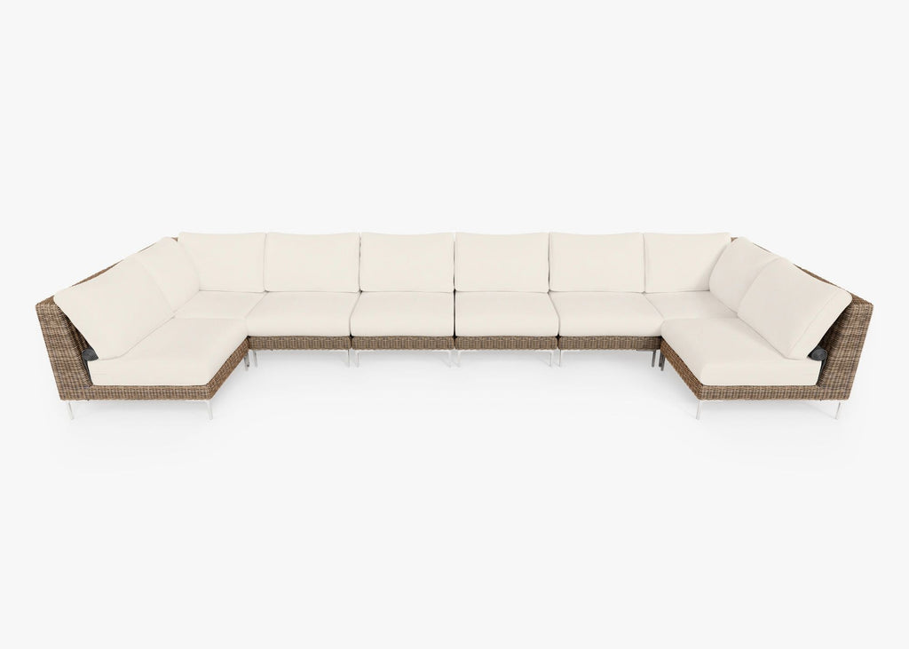 Canapé d'angle d'extérieur en osier marron en forme de U - 8 places