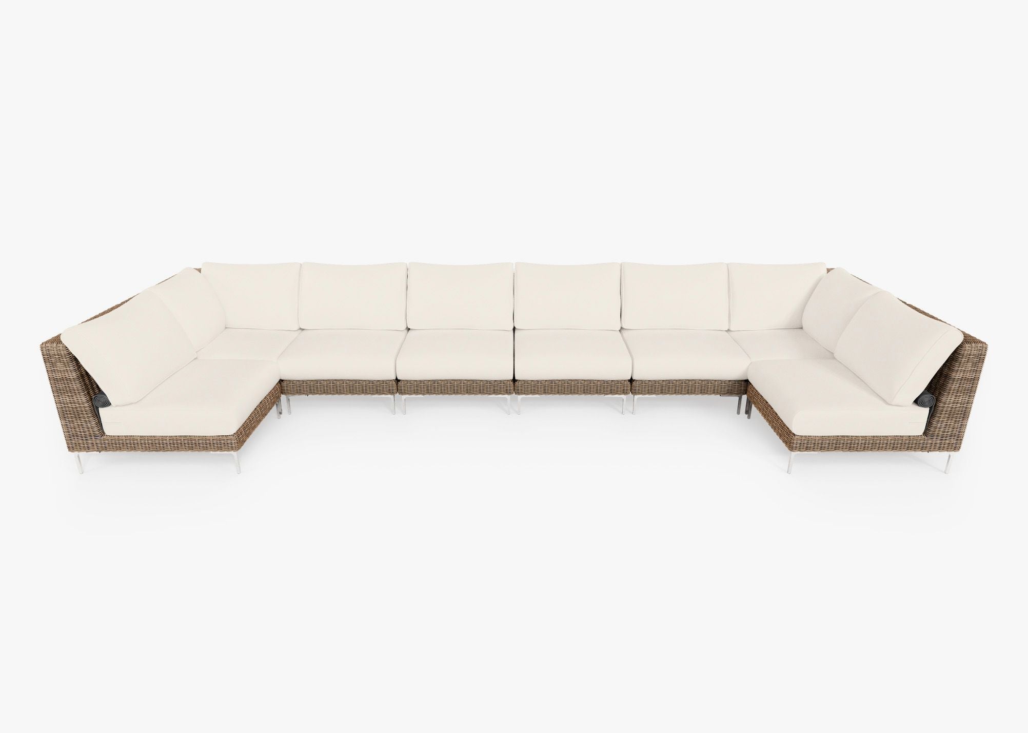 Canapé d'angle d'extérieur en osier marron en forme de U - 8 places