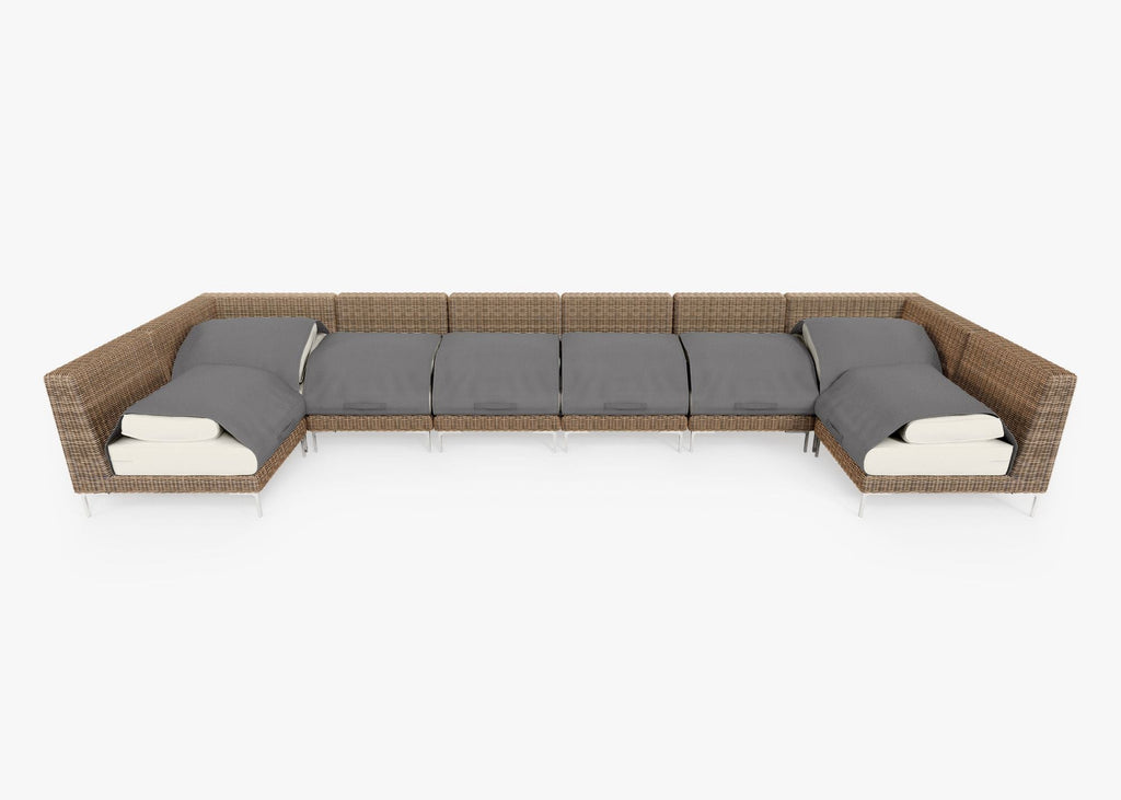 Canapé d'angle d'extérieur en osier marron en forme de U - 8 places