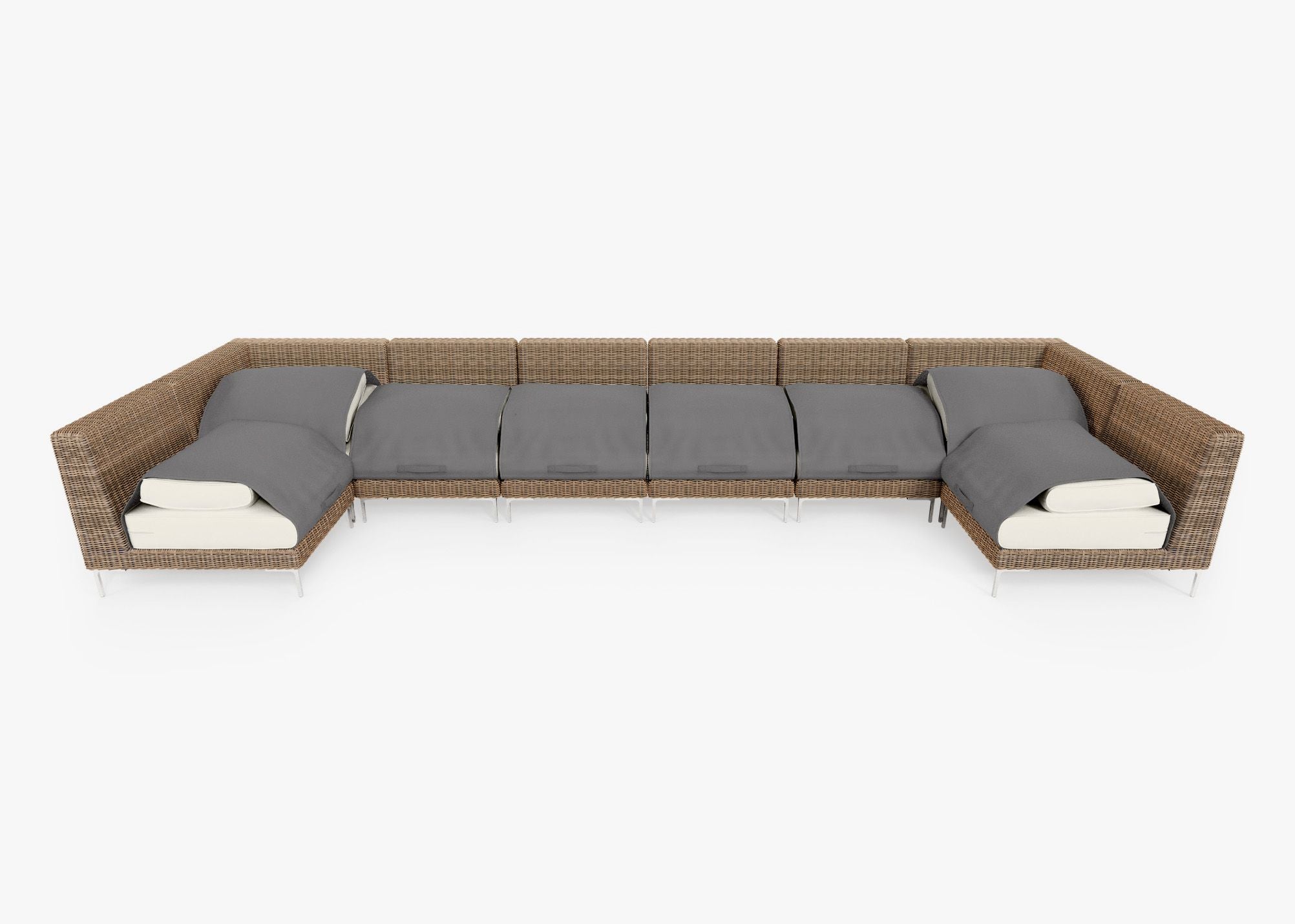 Canapé d'angle d'extérieur en osier marron en forme de U - 8 places