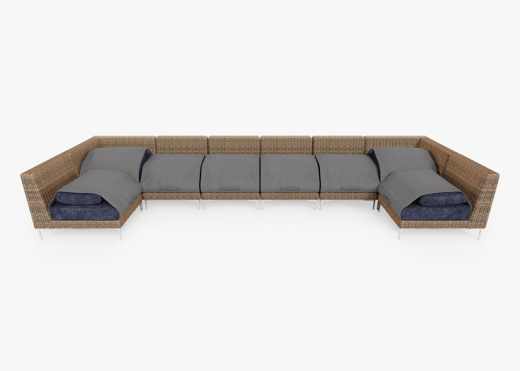 Canapé d'angle d'extérieur en osier marron en forme de U - 8 places