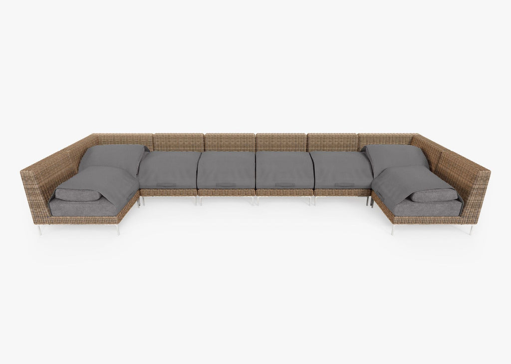 Canapé d'angle d'extérieur en osier marron en forme de U - 8 places