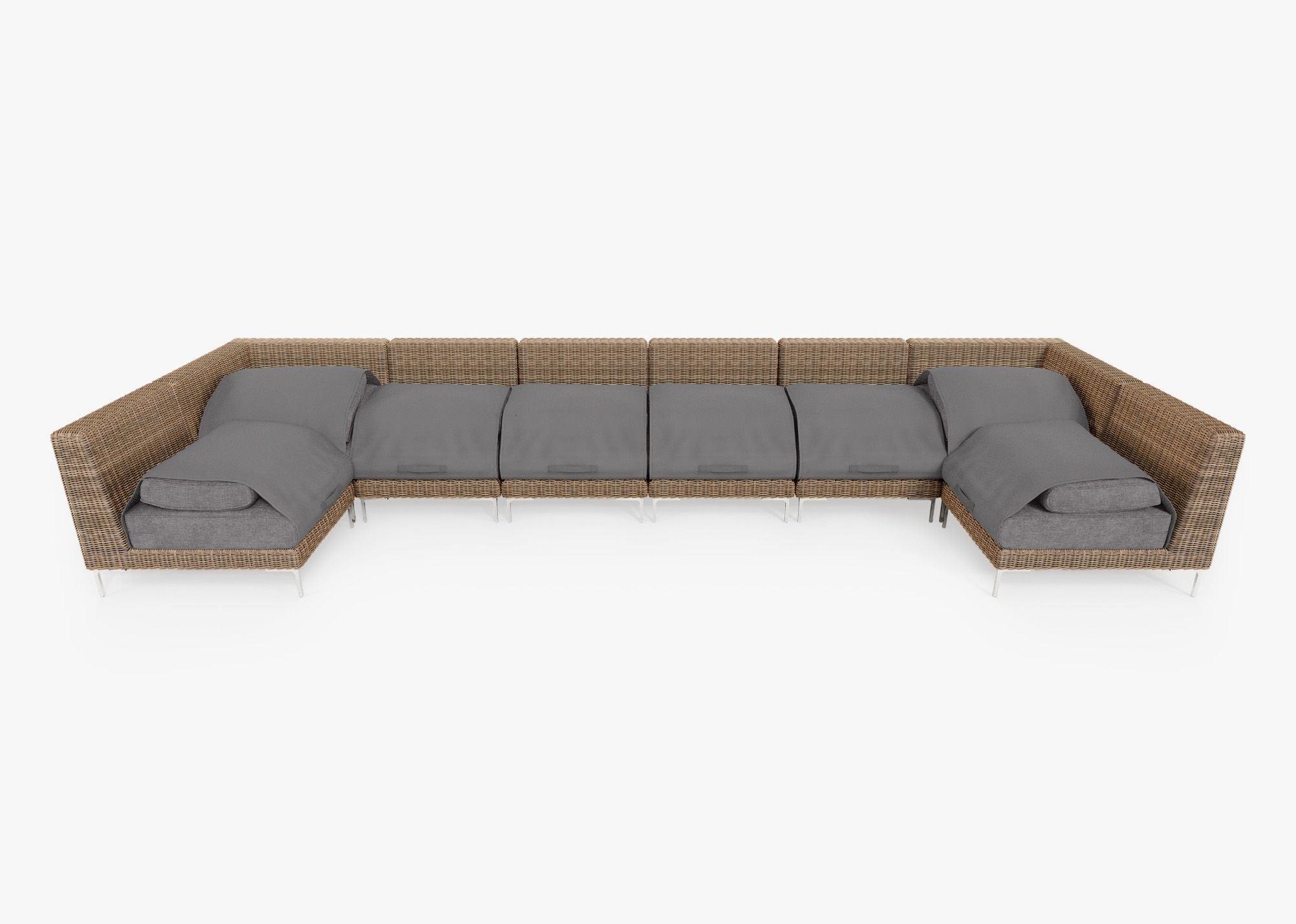 Canapé d'angle d'extérieur en osier marron en forme de U - 8 places