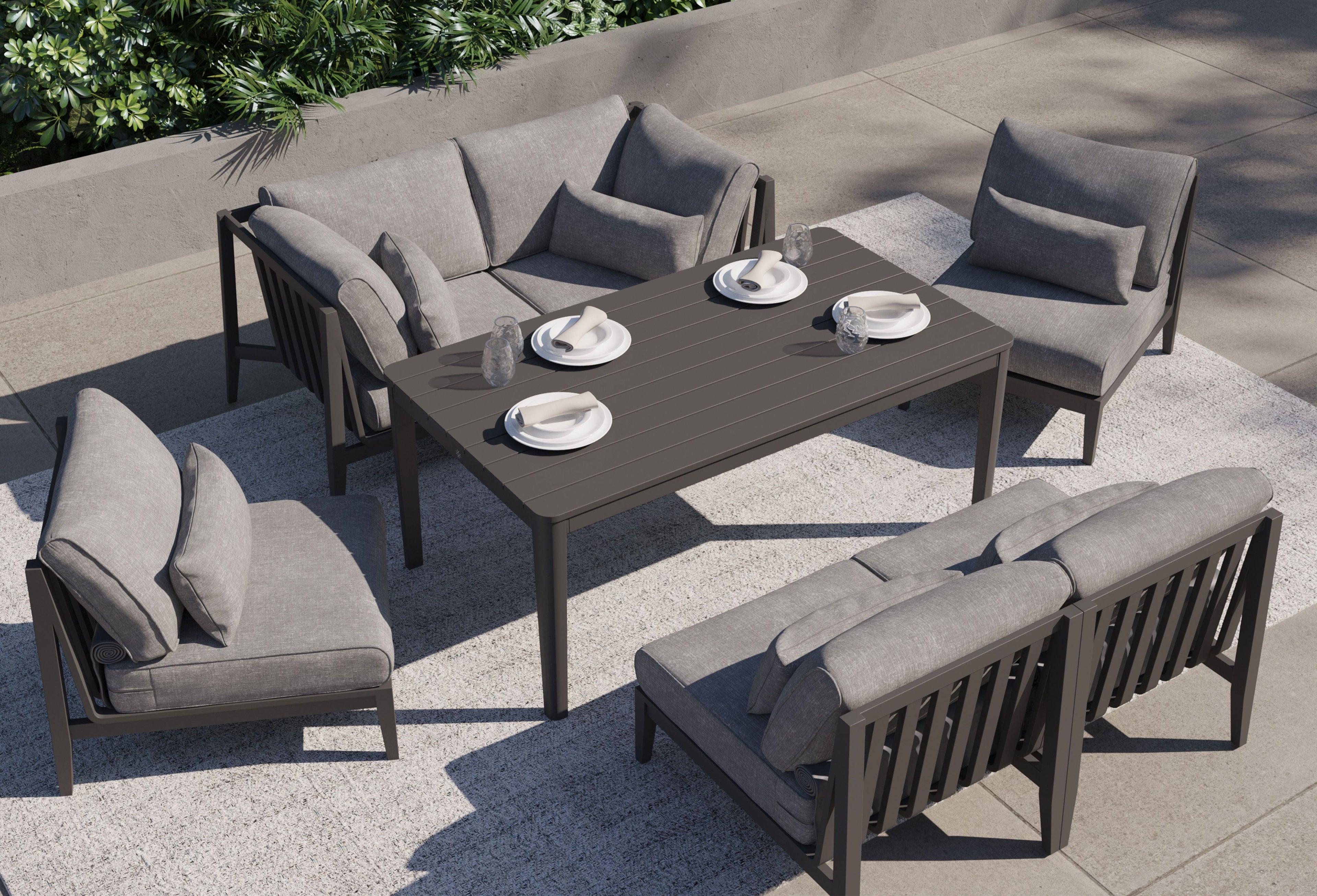 Canapé d'extérieur en aluminium anthracite avec fauteuils sans accoudoirs - 5 places
