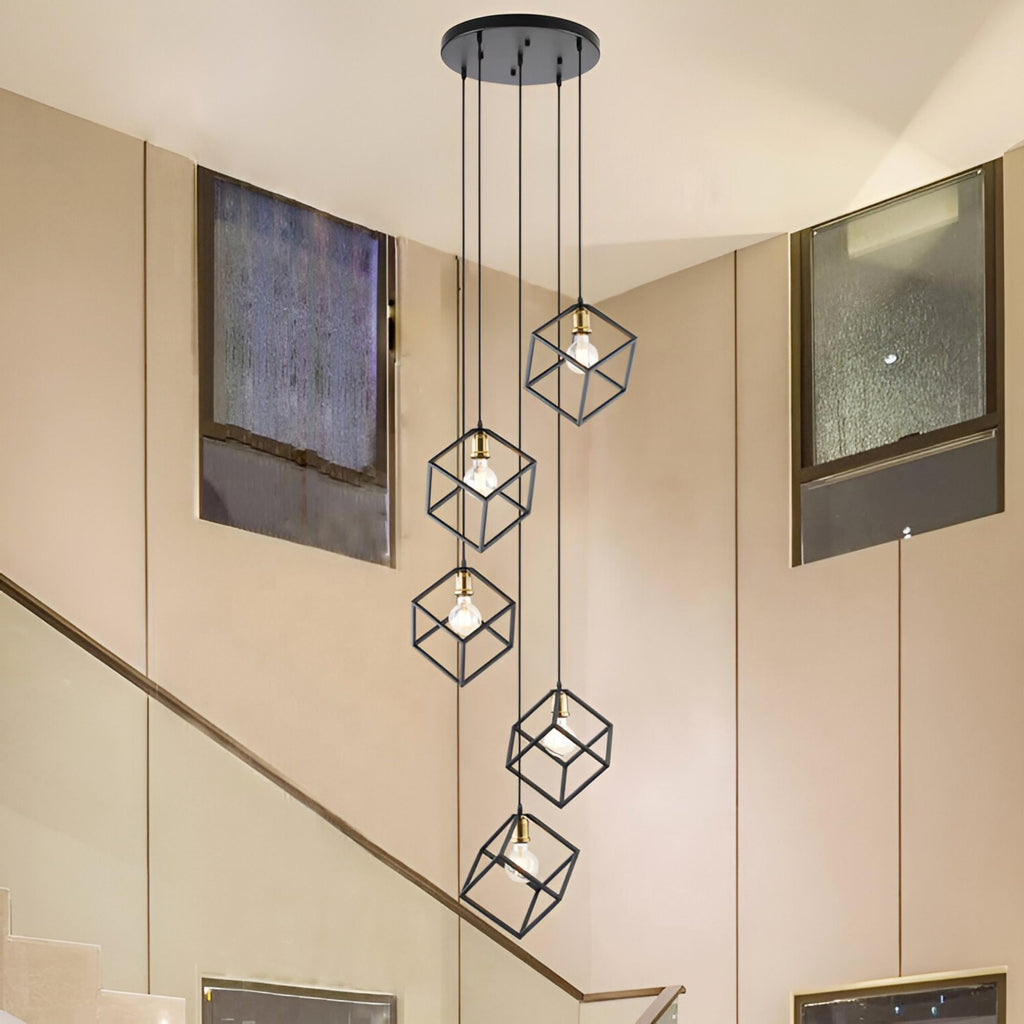 Lustre suspendu géométrique pour escalier, hauteur réglable, 5 ou 7 lumières