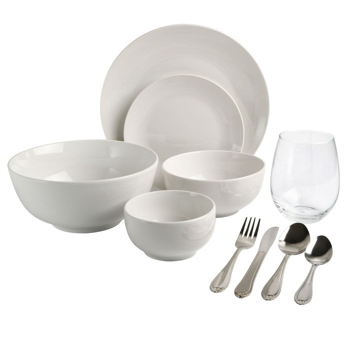 Gibson Home All U Need Service de table 60 pièces Assiettes, bols, verres, fourchettes, cuillères et couteaux (Service pour 6)
