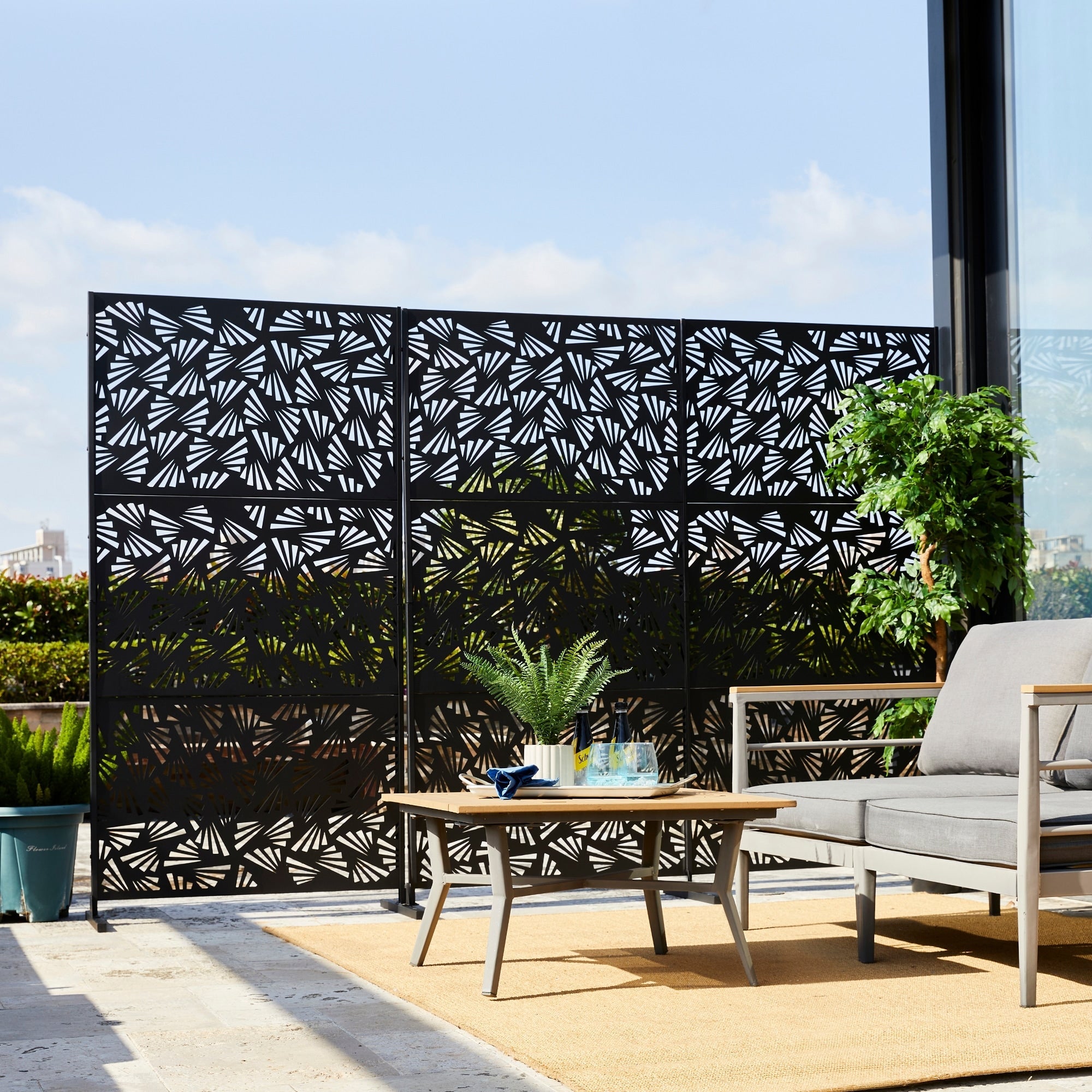 Paravent de confidentialité à 3 panneaux galvanisé à motifs floraux de 6 pieds de Glitzhome