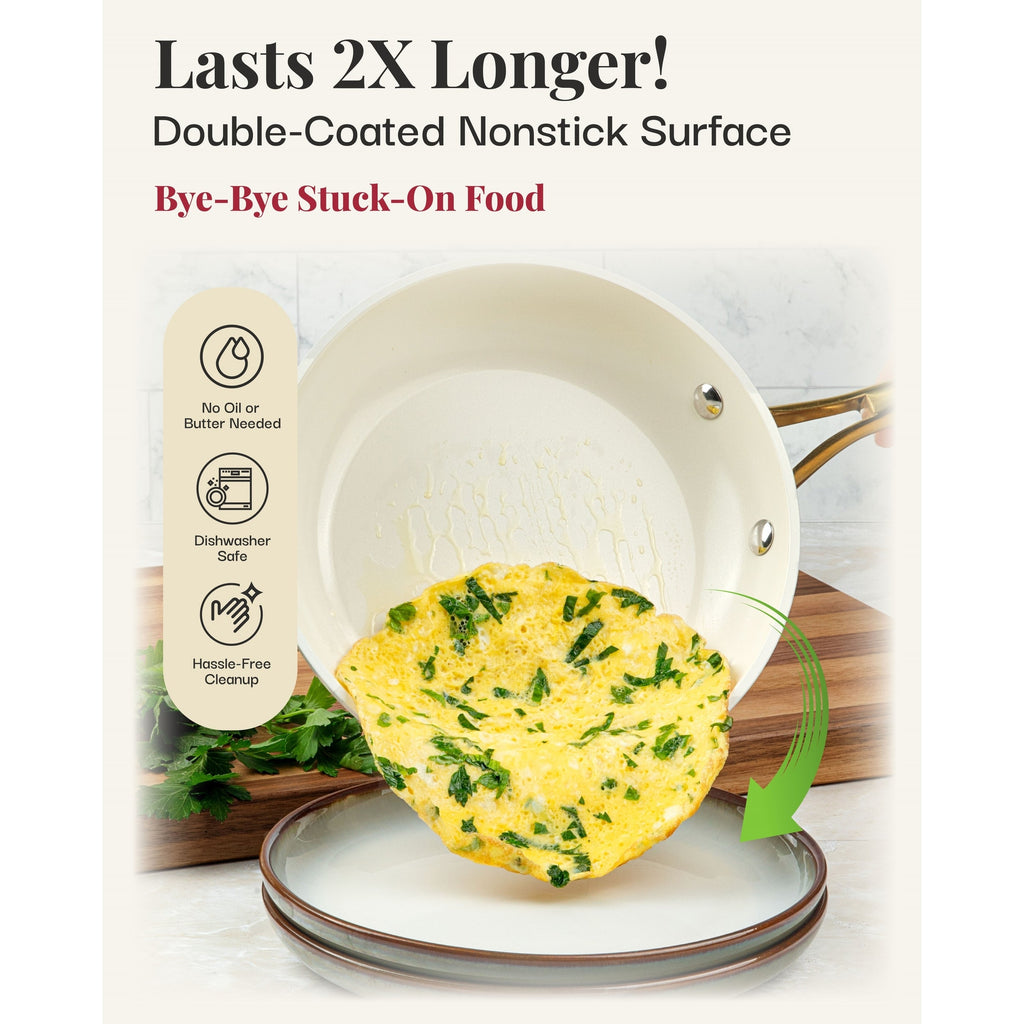 Batterie de cuisine antiadhésive en céramique Gotham Steel Cream, 15 pièces, avec ustensiles