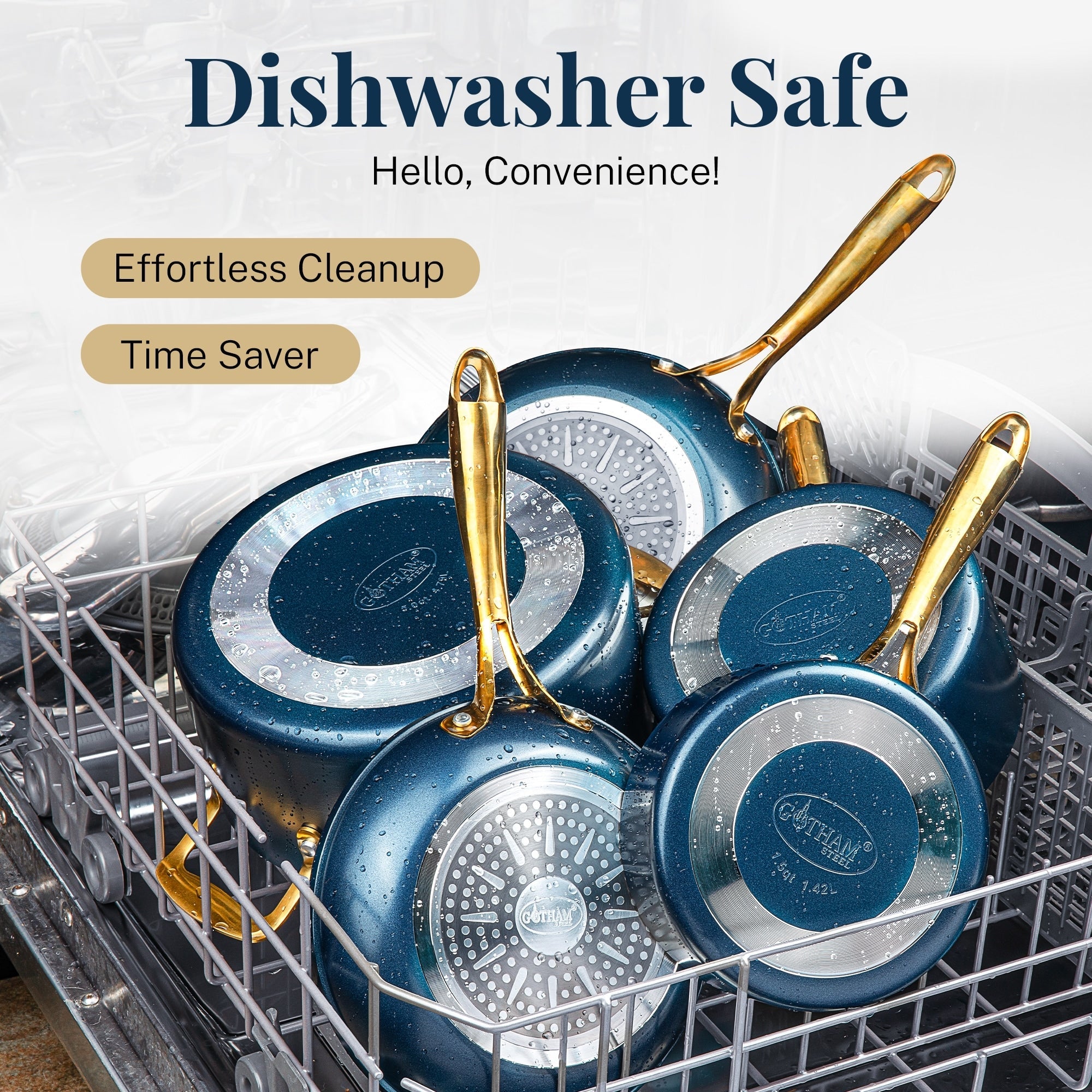 Batterie de cuisine antiadhésive Gotham Steel crème/bleu marine 12 pièces