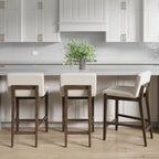 Tabouret de bar moderne Gracie, chaise rembourrée en boucle et pieds en bois brossé