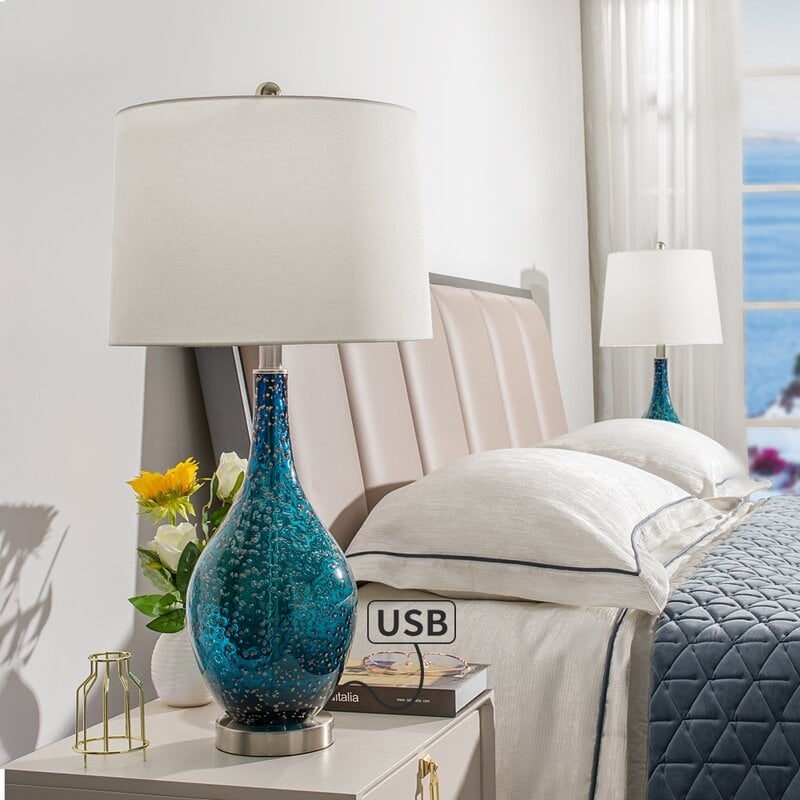 Lampes de table USB en verre (lot de 2) Lampe de chevet moderne