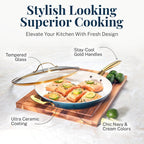 Batterie de cuisine antiadhésive en céramique ultra performante Gotham Steel Natural Collection, 15 pièces, bleu marine