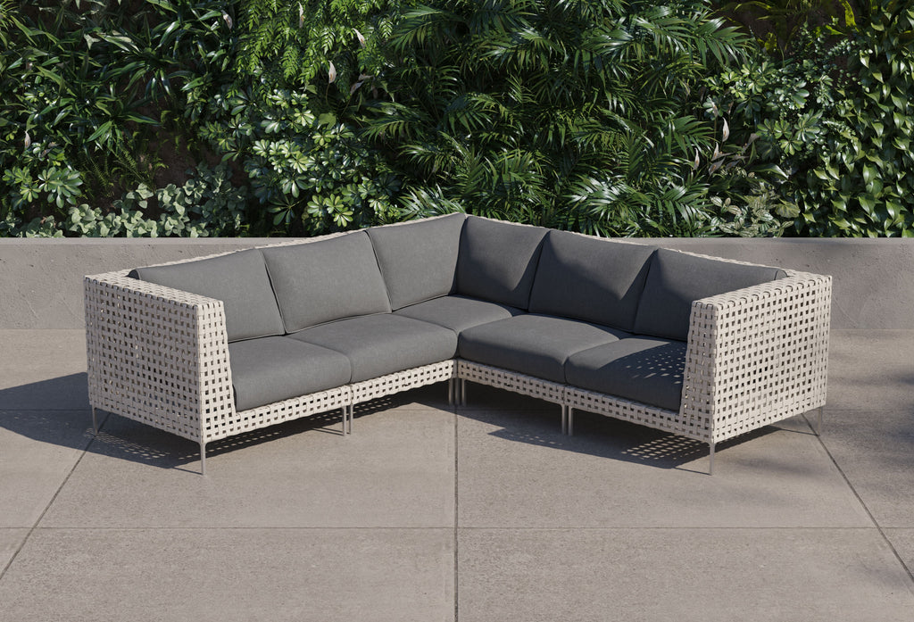 Canapé d'angle d'extérieur en résine tressée ajourée - 5 places