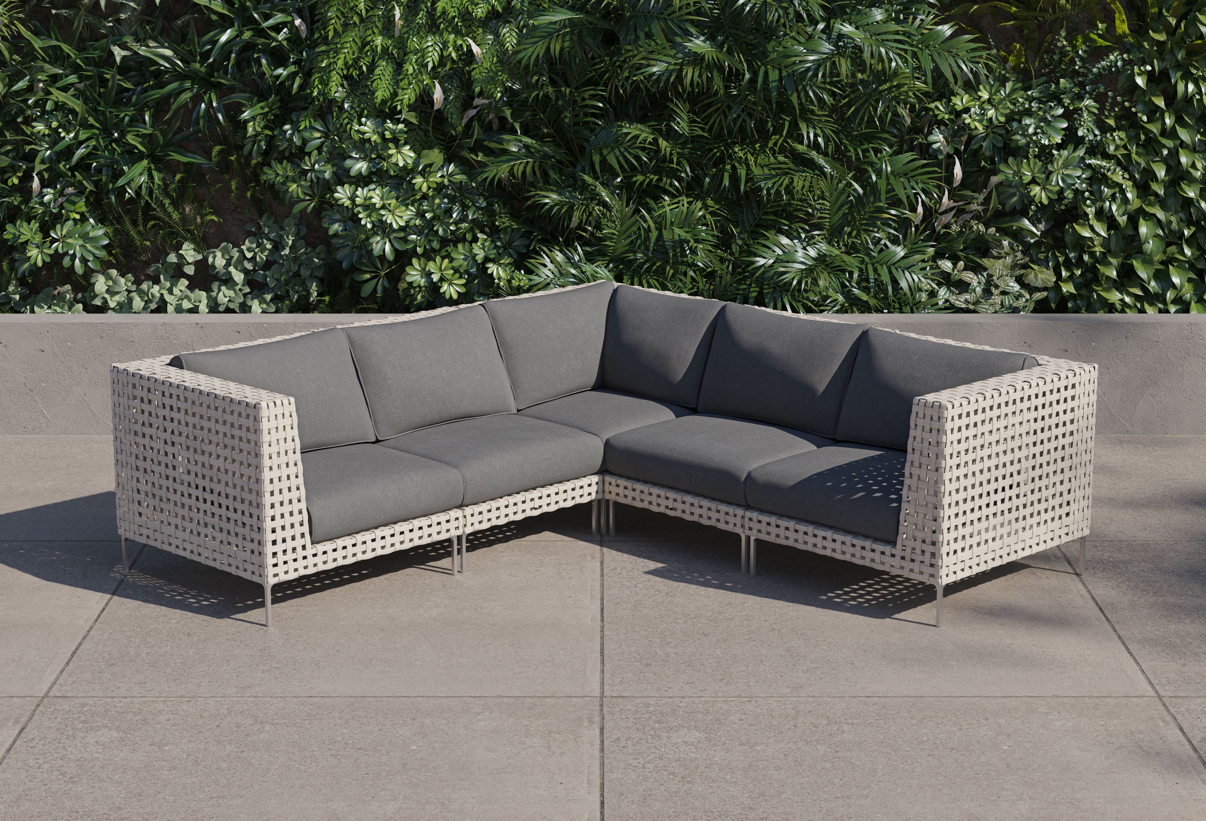 Canapé d'angle d'extérieur en résine tressée ajourée - 5 places