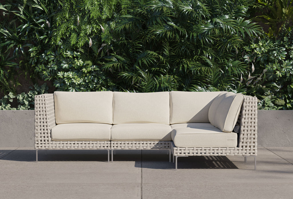 Canapé d'angle d'extérieur en résine tressée ajourée - 4 places