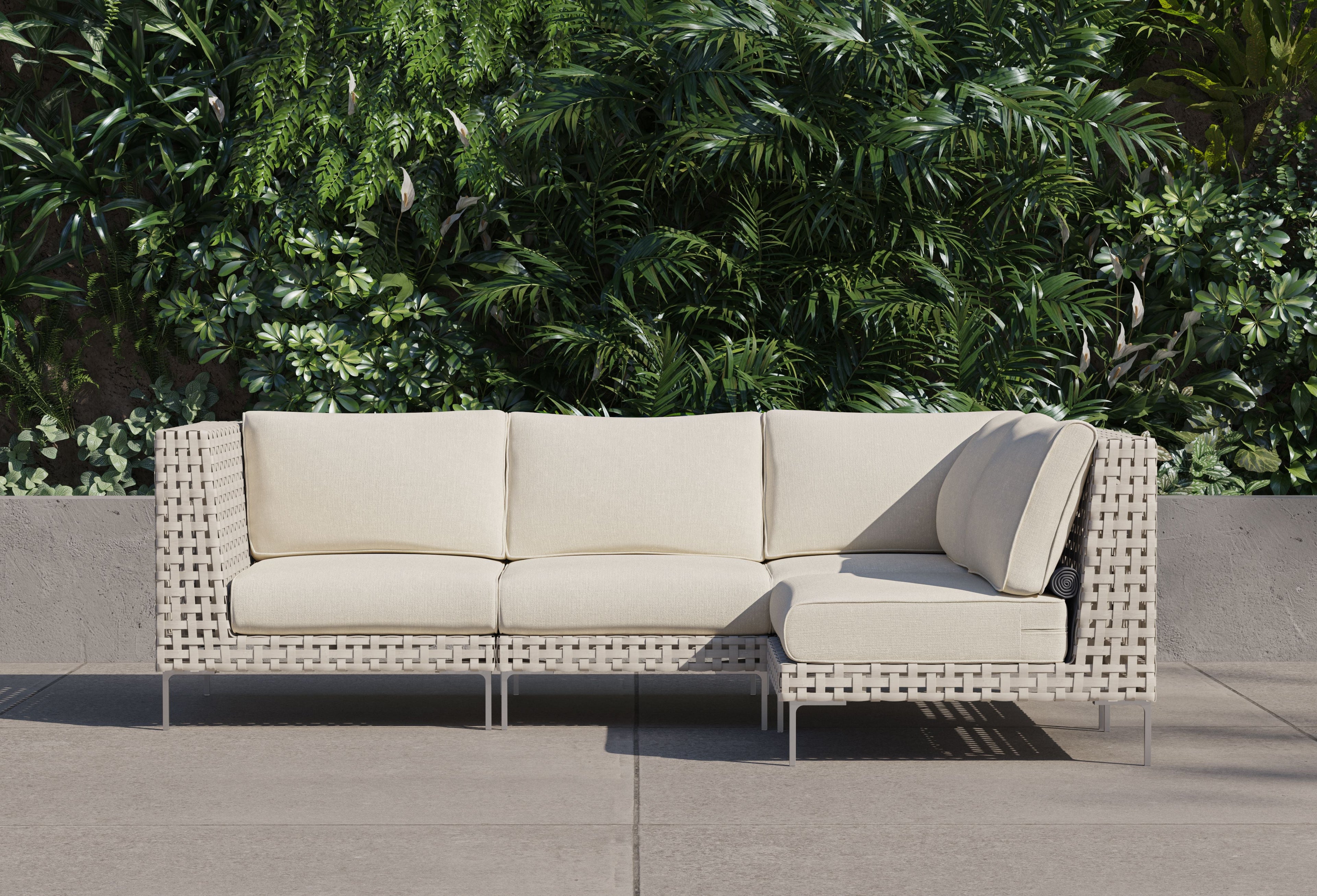 Canapé d'angle d'extérieur en résine tressée ajourée - 4 places