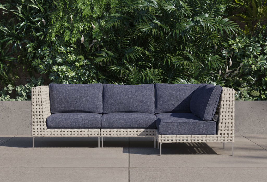 Canapé d'angle d'extérieur en résine tressée ajourée - 4 places