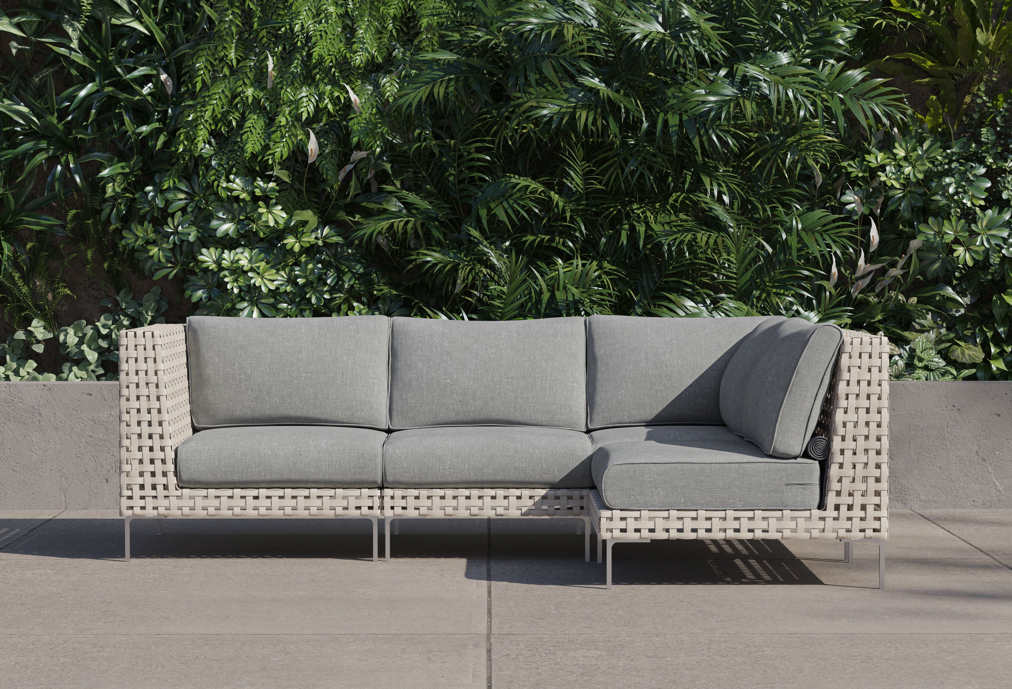 Canapé d'angle d'extérieur en résine tressée ajourée - 4 places