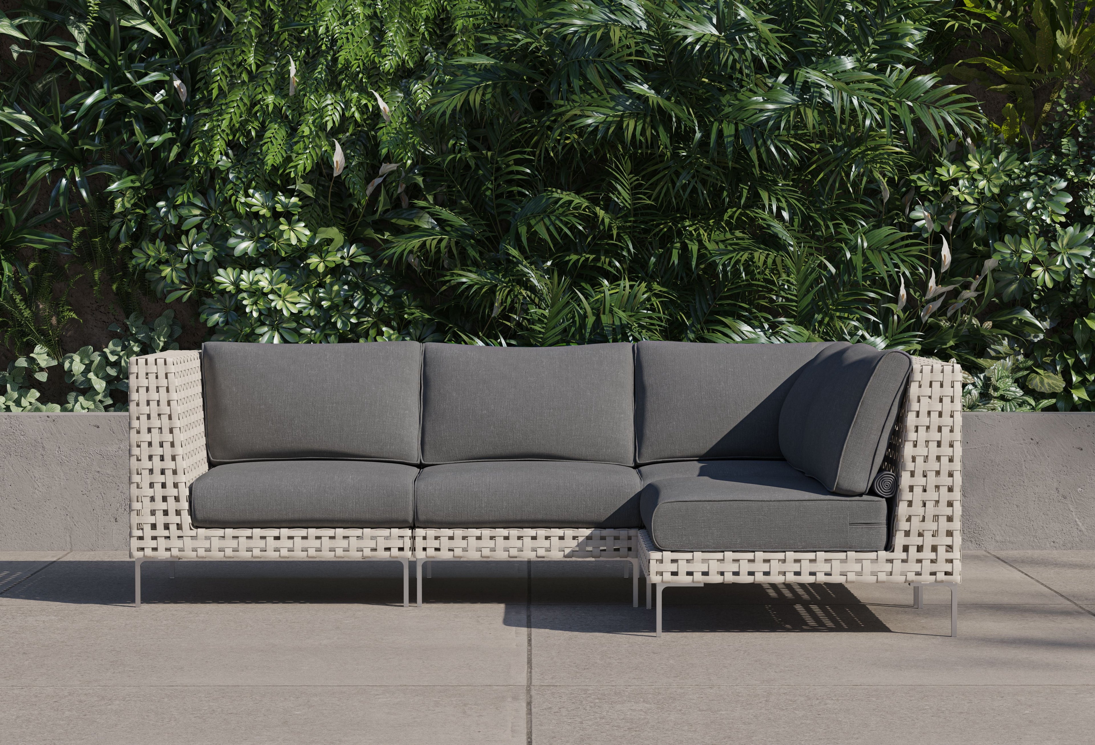 Canapé d'angle d'extérieur en résine tressée ajourée - 4 places