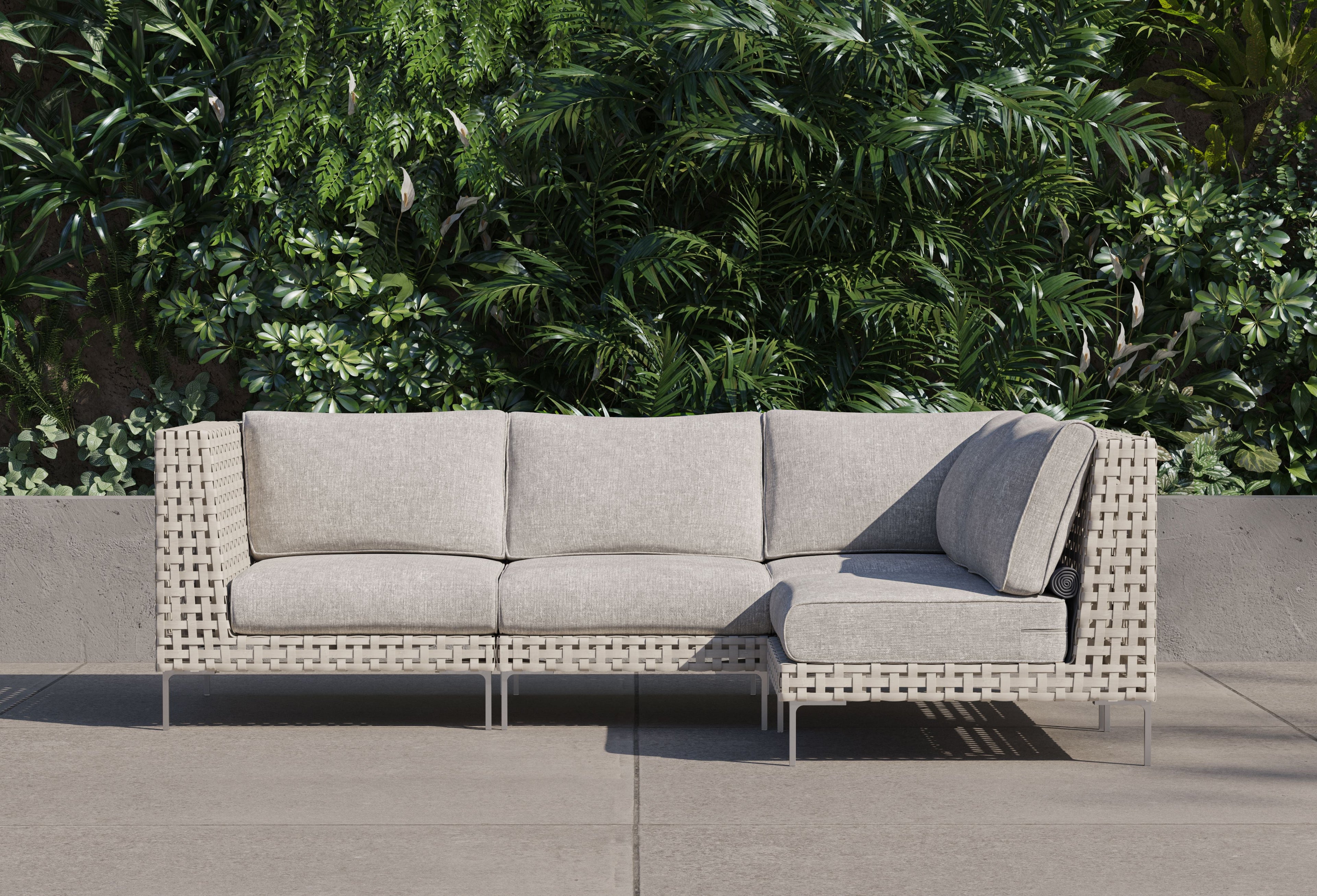 Canapé d'angle d'extérieur en résine tressée ajourée - 4 places