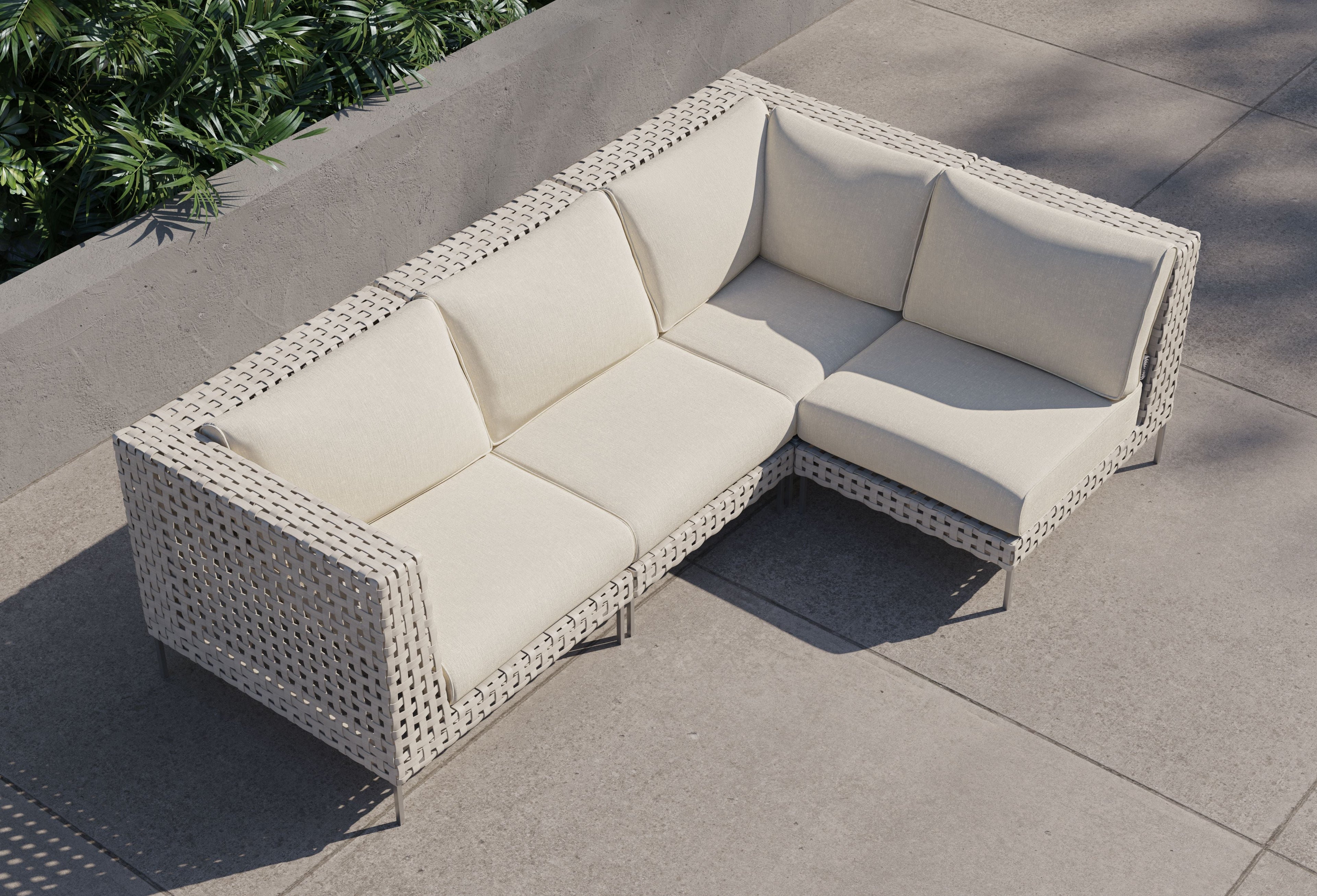 Canapé d'angle d'extérieur en résine tressée ajourée - 4 places