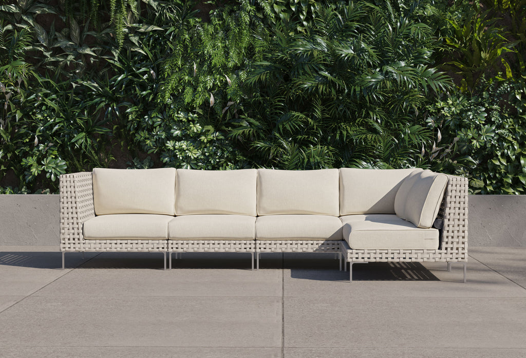 Canapé d'angle d'extérieur en résine tressée ajourée - 5 places