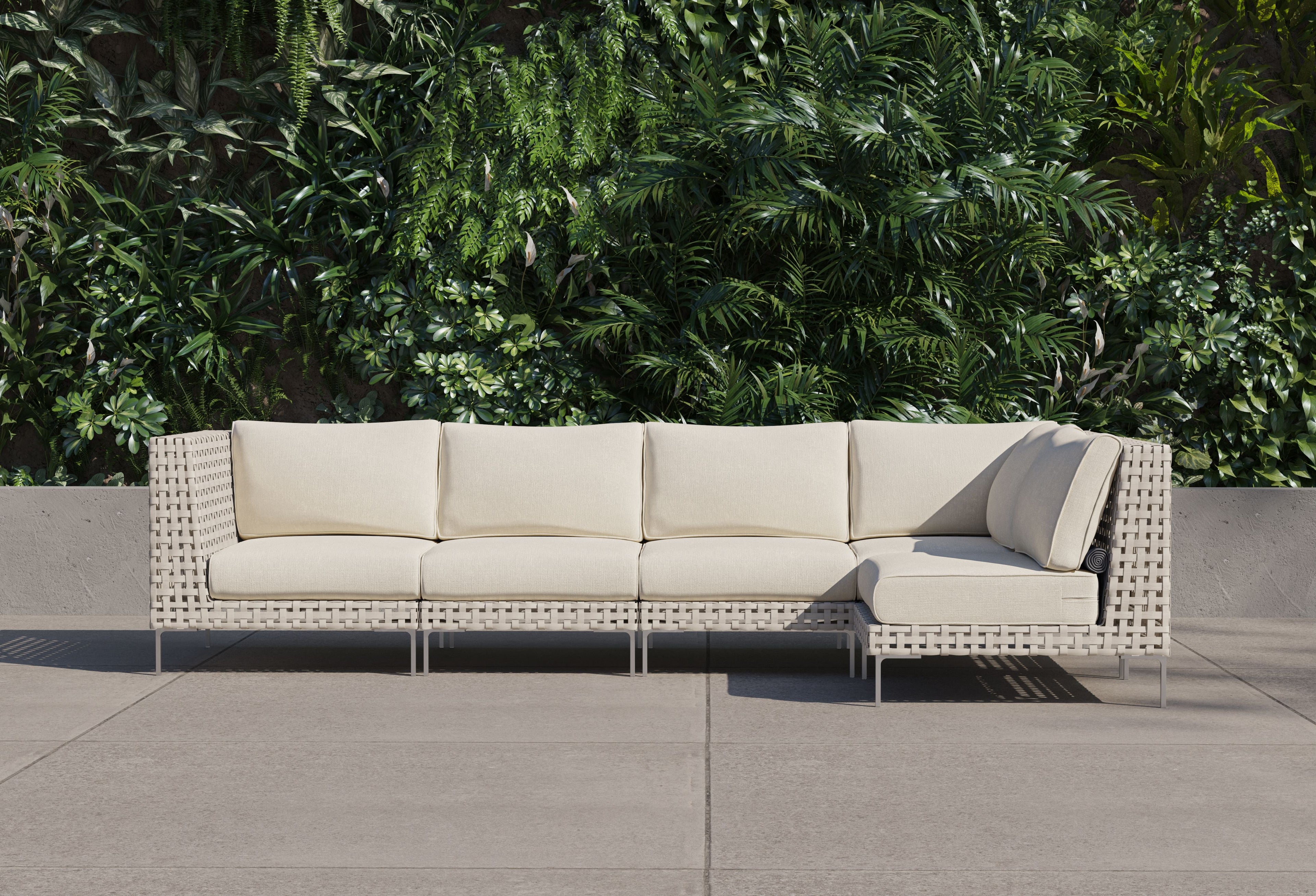 Canapé d'angle d'extérieur en résine tressée ajourée - 5 places