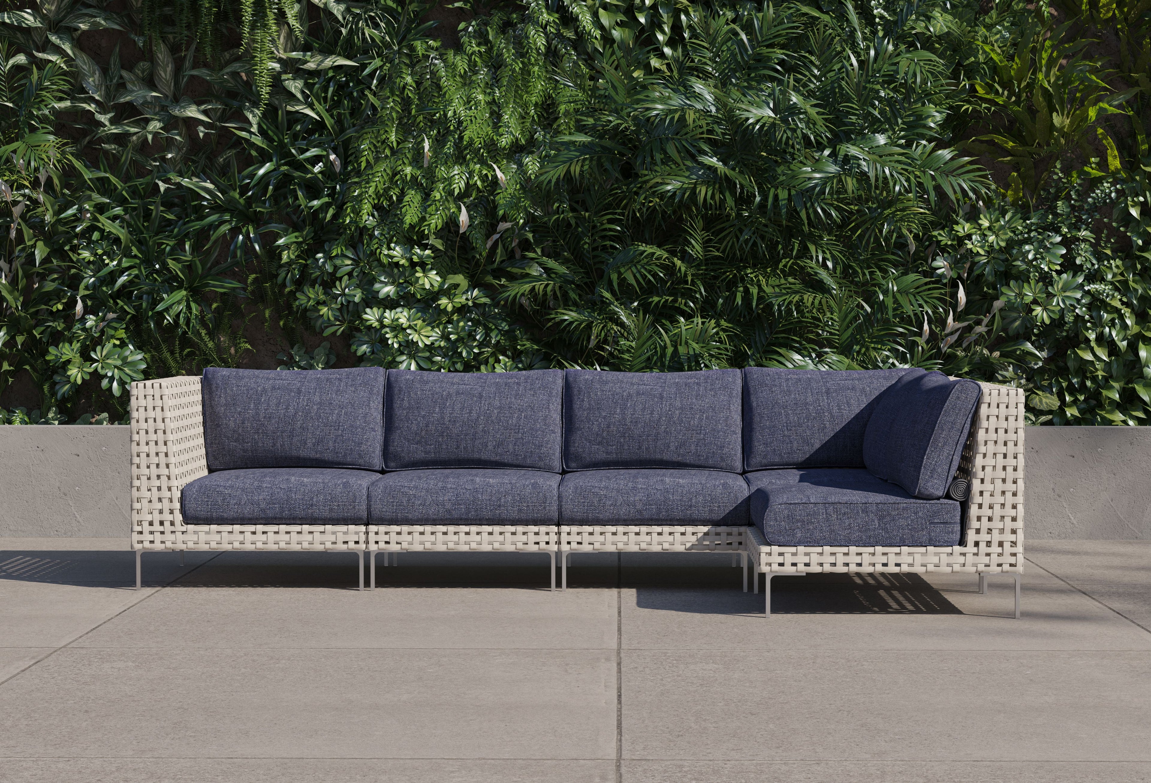 Canapé d'angle d'extérieur en résine tressée ajourée - 5 places