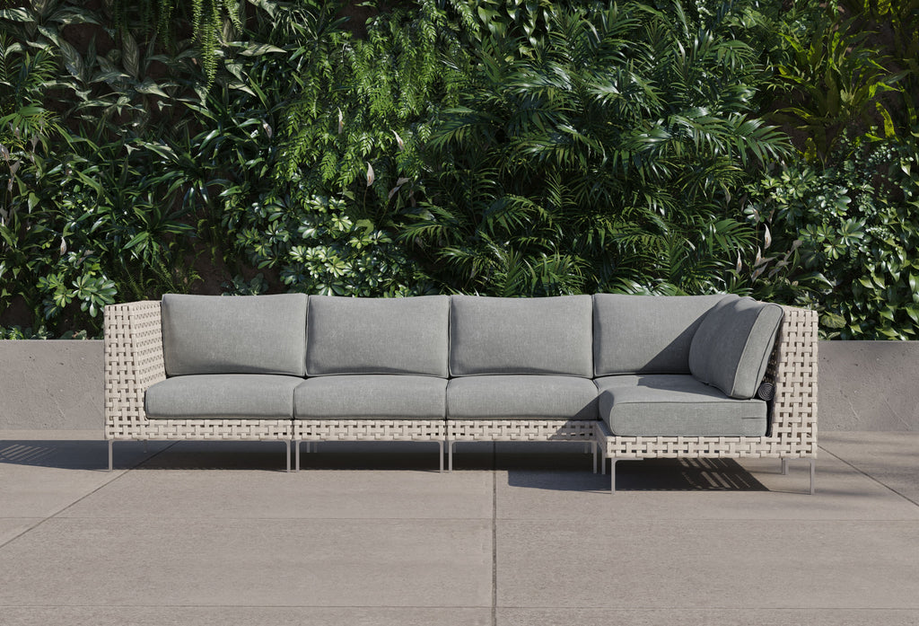 Canapé d'angle d'extérieur en résine tressée ajourée - 5 places